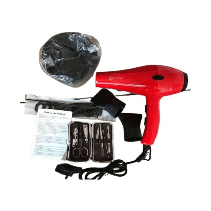 Nunix HD-01C 2200W Blow Dry Hair Dryer With Accessories – Red