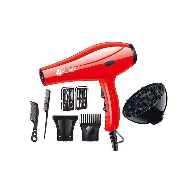 Nunix HD-01C 2200W Blow Dry Hair Dryer With Accessories – Red