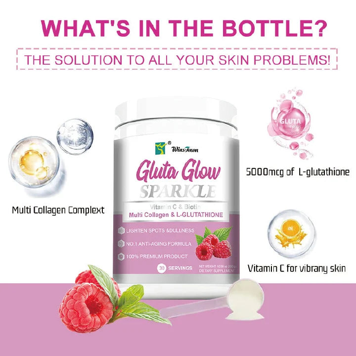 Winstown Gluta Glow Sparkle – Vitamin C, Biotin, Multi-Collagen & L-Glutathione Powder